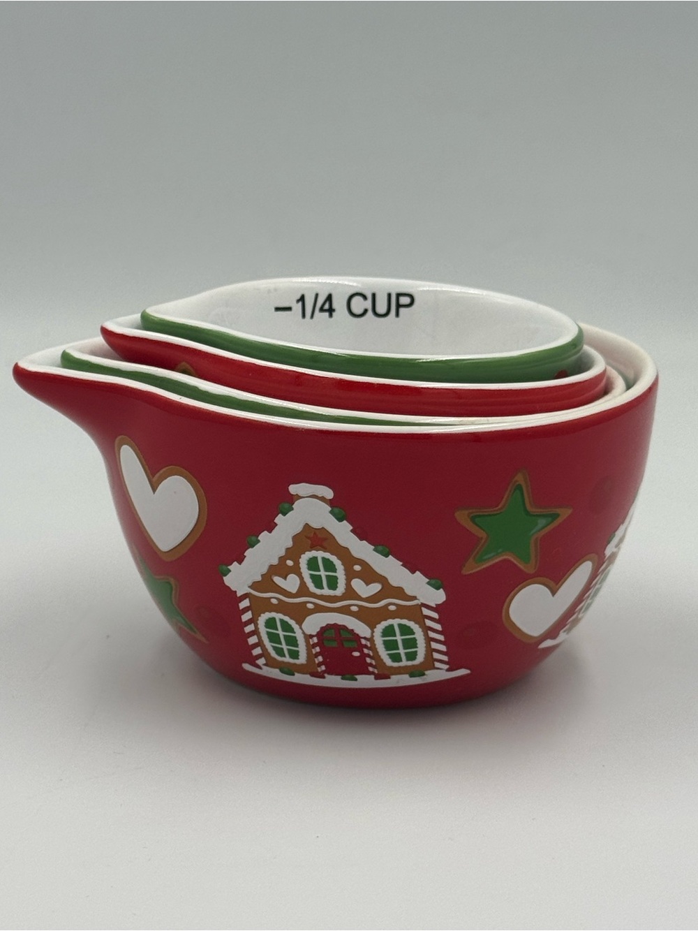 Holiday Time Gingerbread Glazed Ceramic Nesting Measuring Cups - Set of 4